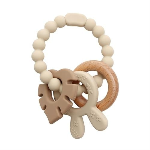 Magni Teether bracelet, silicone with wooden ring leaves and bunny-ears appendix - Beige (5577) in the group TOYS, KIDS & BABY PRODUCTS / Baby toys / Activity toys at TP E-commerce Nordic AB (C94331)