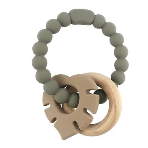 Magni Teether bracelet silicone with wooden ring and leaves appendix - Grey (5544) in the group TOYS, KIDS & BABY PRODUCTS / Baby toys / Activity toys at TP E-commerce Nordic AB (C94334)