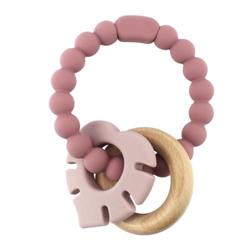 Magni Teether bracelet silicone with wooden ring and leaves appendix -Dusty rose (5545) in the group TOYS, KIDS & BABY PRODUCTS / Baby toys / Activity toys at TP E-commerce Nordic AB (C94335)