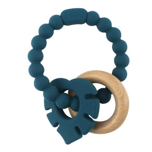 Magni Teether bracelet silicone with wooden ring and leaves appendix - Petroleum green (5546) in the group TOYS, KIDS & BABY PRODUCTS / Baby toys / Activity toys at TP E-commerce Nordic AB (C94336)