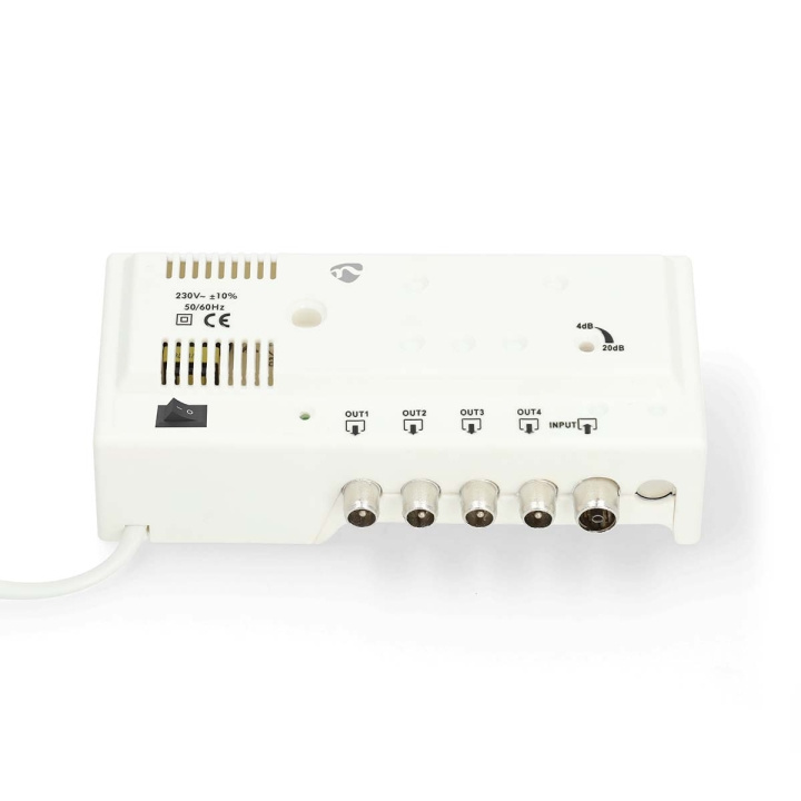 Nedis CATV Amplifier | Gain: 20 dB | 47 - 862 MHz | Number of outputs: 4 | Gain control | White in the group HOME ELECTRONICS / Audio & Picture / TV & Accessories / Antennas & Accessories at TP E-commerce Nordic AB (C94842)