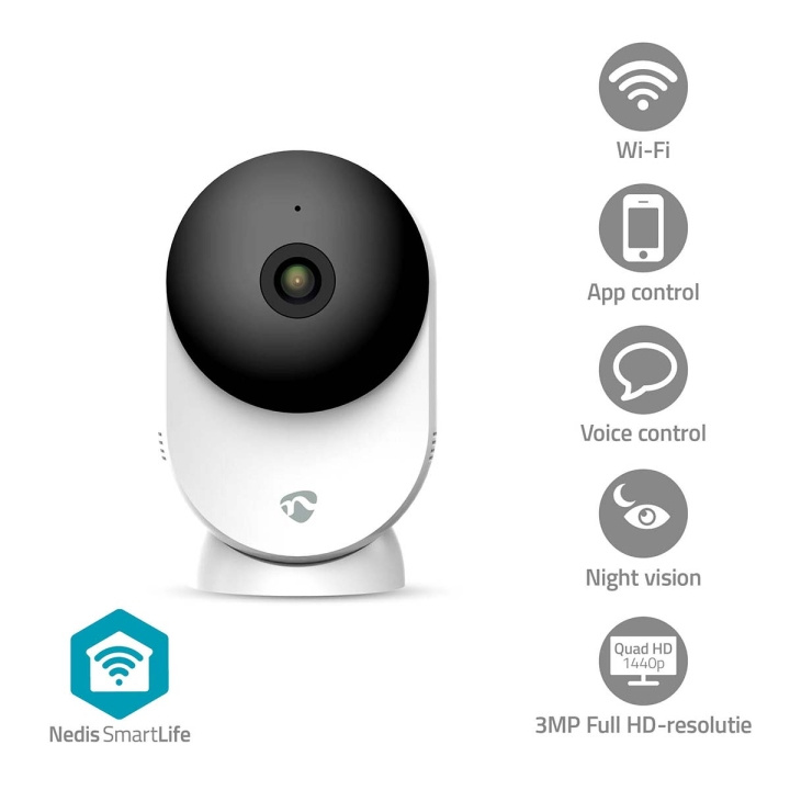 Nedis SmartLife Indoor Camera | Wi-Fi | 3MP Full HD 1296p | Cloud Storage (optional) / microSD (not included) / Onvif | With motion sensor | Night vision | White in the group HOME, HOUSEHOLD & GARDEN / Alarm & Security / Security cameras / Digital (Network) / Indoor cameras at TP E-commerce Nordic AB (C94858)