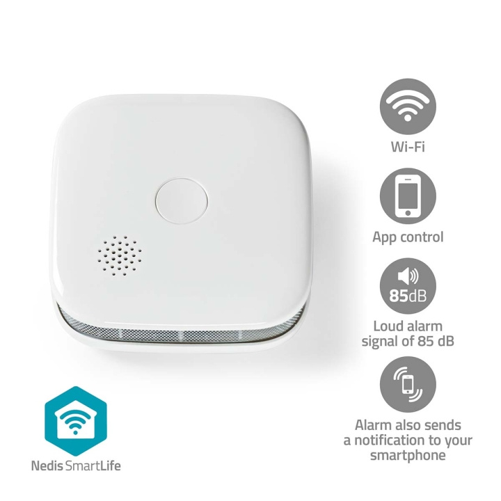 Nedis SmartLife Smoke Detector | Wi-Fi | Battery Powered | Sensor life cycle: 10 year | EN 14604 | Max. battery life: 24 Months | 85 dB | White | 1 pcs in the group HOME, HOUSEHOLD & GARDEN / Alarm & Security / Fire, smoke, gas / Smoke alarms at TP E-commerce Nordic AB (C94859)