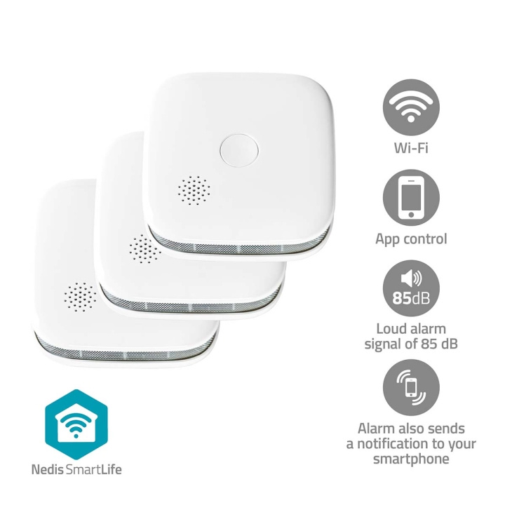 Nedis SmartLife Smoke Detector | Wi-Fi | Battery Powered | Sensor life cycle: 10 year | EN 14604 | Max. battery life: 24 Months | 85 dB | White | 3 pcs in the group HOME, HOUSEHOLD & GARDEN / Alarm & Security / Fire, smoke, gas / Smoke alarms at TP E-commerce Nordic AB (C94860)