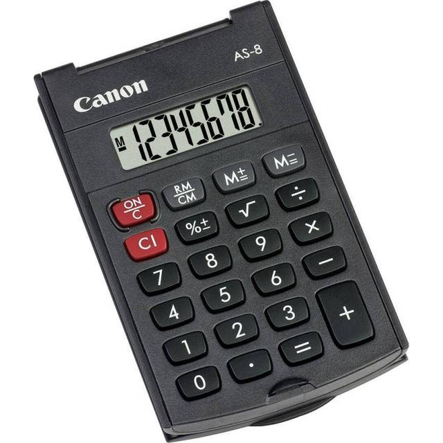 Canon - Simple Hand Held Pocket Calculator With Durable Flip Cover - Black (AS-8) in the group HOME, HOUSEHOLD & GARDEN / Office material / For the desk at TP E-commerce Nordic AB (C97622)