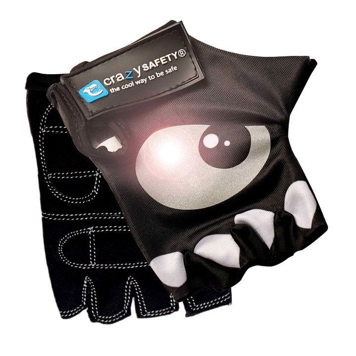 Crazy Safety Black kids bike gloves with reflective eyes and padded palms - Black - Size S in the group Sport, leisure & Hobby / Sports equipment / Bicycle accessories / Other bike accessories at TP E-commerce Nordic AB (C98029)