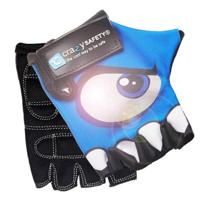 Crazy Safety Kids bike gloves with reflective eyes, padded palms - Blue - Size S in the group Sport, leisure & Hobby / Sports equipment / Bicycle accessories / Other bike accessories at TP E-commerce Nordic AB (C98030)