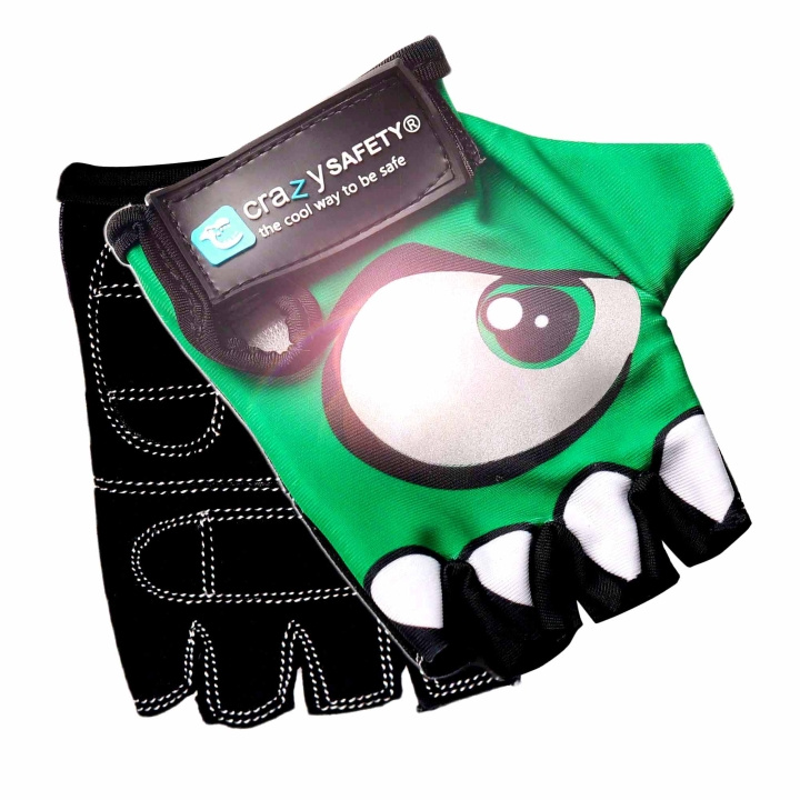 Crazy Safety Kids bike gloves with reflective eyes and padded palms - Green - Size S in the group Sport, leisure & Hobby / Sports equipment / Bicycle accessories / Other bike accessories at TP E-commerce Nordic AB (C98031)