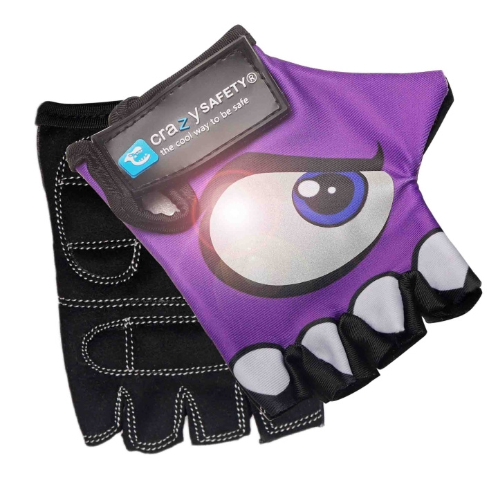 Crazy Safety Purple kids bike gloves with reflective eyes, padded palms - Purple - Size S in the group Sport, leisure & Hobby / Sports equipment / Bicycle accessories / Other bike accessories at TP E-commerce Nordic AB (C98032)