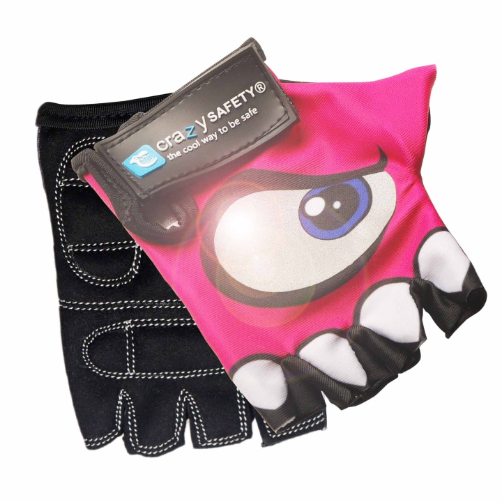 Crazy Safety Pink kids bike gloves with reflective eyes, padded palms - Pink - Size S in the group Sport, leisure & Hobby / Sports equipment / Bicycle accessories / Other bike accessories at TP E-commerce Nordic AB (C98033)