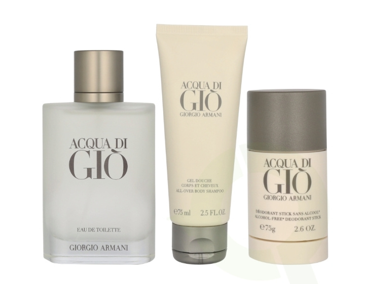 Armani Acqua Di Gio Pour Homme Giftset 250 ml Edt Spray 100ml/Body Shampoo 75ml/Deo Stick 75gr in the group BEAUTY & HEALTH / Gift sets / Gift sets for him at TP E-commerce Nordic AB (C99881)