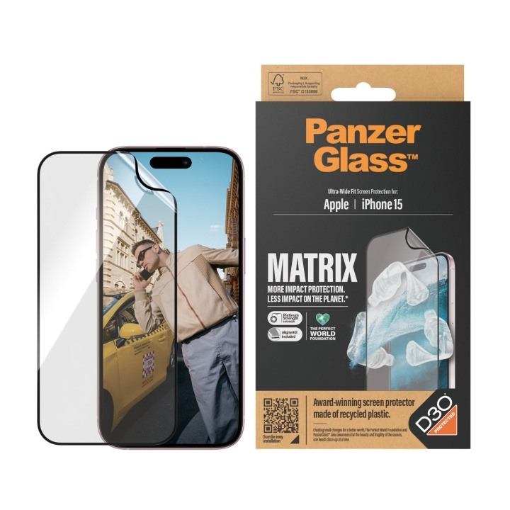 PanzerGlass ECO MATRIX Screen Protector with D3O® iPhone 15 - Ultra-Wide Fit w. AlignerKit in the group SMARTPHONE & TABLETS / Phone cases / Apple / iPhone 15 at TP E-commerce Nordic AB (D00790)