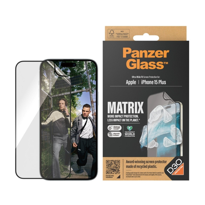 PanzerGlass ECO MATRIX Screen Protector with D3O® iPhone 15 Plus - Ultra-Wide Fit w. AlignerKit in the group SMARTPHONE & TABLETS / Phone cases / Apple / iPhone 15 at TP E-commerce Nordic AB (D00791)