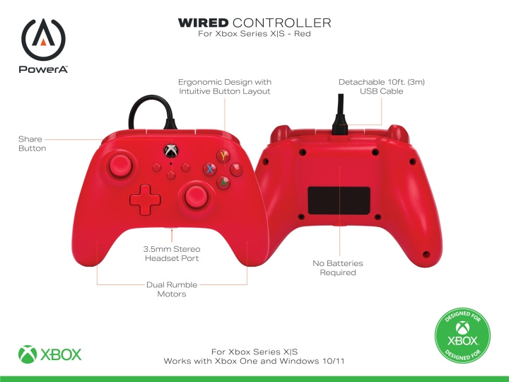 PowerA PowerA Wired Controller for Xbox Series X - S - Red in the group HOME ELECTRONICS / Game consoles & Accessories / Nintendo Switch at TP E-commerce Nordic AB (D02344)