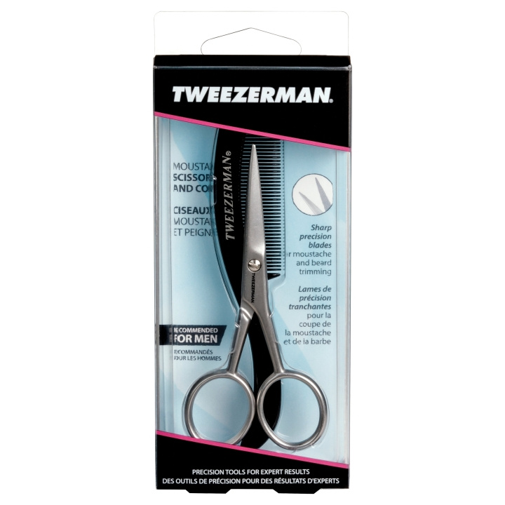 Tweezerman Moustache Scissors With Comb in the group BEAUTY & HEALTH / Hair & Styling / Shaving & Trimming / Beard combs & Shaving brushes at TP E-commerce Nordic AB (D02591)