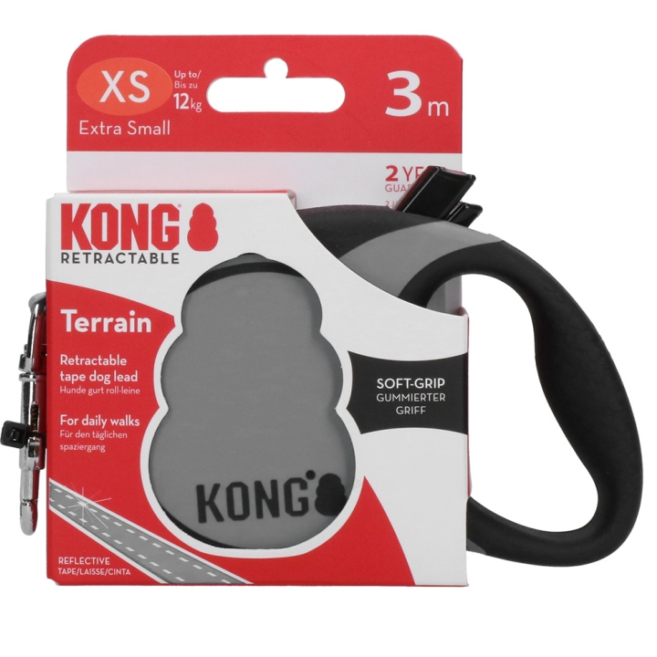 Kong Retractable Leash Terrain Grey XS (3m/12kg) - (KONGTRNXSGY) in the group HOME, HOUSEHOLD & GARDEN / Pet Accessories / Dog at TP E-commerce Nordic AB (D03795)