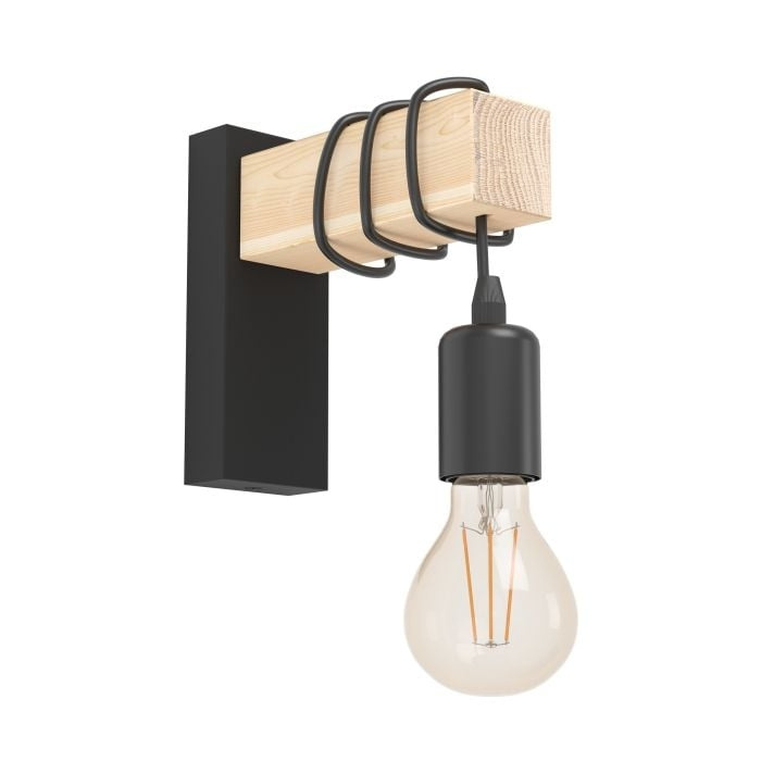 EGLO TOWNSHEND wall lamp in black and FSC-approved wood in the group HOME ELECTRONICS / Lighting / Wall lights at TP E-commerce Nordic AB (D04557)