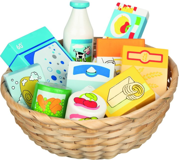 Goki Toy shop miniatures in a basket, food and household goods in the group TOYS, KIDS & BABY PRODUCTS / Toys / Play set at TP E-commerce Nordic AB (D05015)