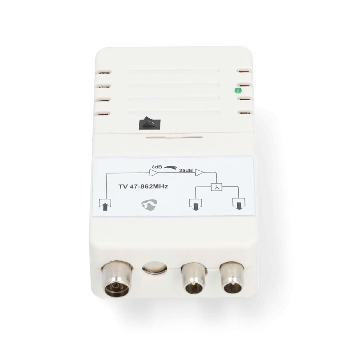 Nedis CATV Amplifier | Gain: 25 dB | 47 - 862 MHz | Number of outputs: 2 | Gain control | White in the group HOME ELECTRONICS / Audio & Picture / TV & Accessories / Antennas & Accessories at TP E-commerce Nordic AB (D05455)