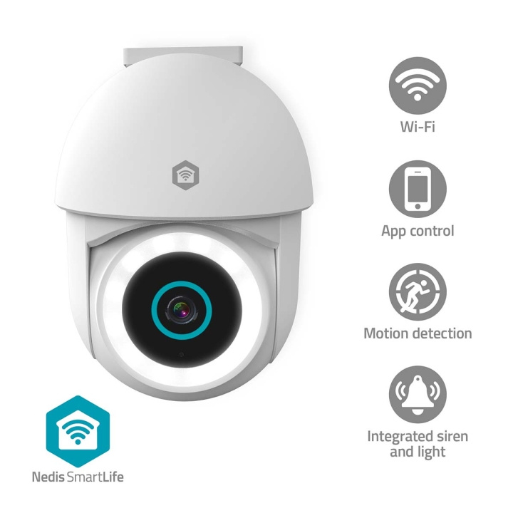 Nedis SmartLife Outdoor Camera | Wi-Fi | 3MP Full HD 1296p | Pan tilt | IP65 | Cloud Storage (optional) / microSD (not included) / Onvif | 5 V DC | With motion sensor | Night vision | White in the group HOME, HOUSEHOLD & GARDEN / Alarm & Security / Security cameras at TP E-commerce Nordic AB (D05483)