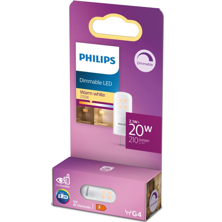 Philips LED G4 2,1W (20W) 12V 210lm Dimbar Varmvit in the group HOME ELECTRONICS / Lighting / LED lamps at TP E-commerce Nordic AB (D05494)