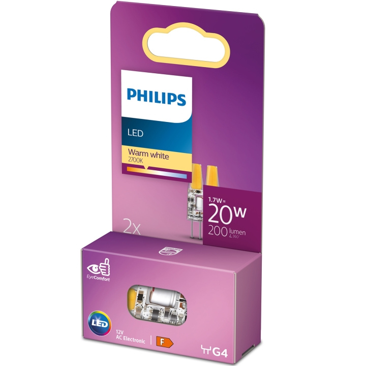 Philips LED G4 1,7W (20W) 12V Micro 200lm Dimbar Varmvit 2-pack in the group HOME ELECTRONICS / Lighting / LED lamps at TP E-commerce Nordic AB (D05495)