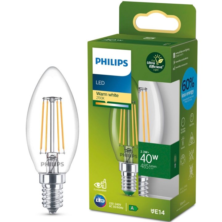 Philips LED E14 Kron B35 2,3W (40W) Klar 485lm 2700K Energiklass A in the group HOME ELECTRONICS / Lighting / LED lamps at TP E-commerce Nordic AB (D05499)