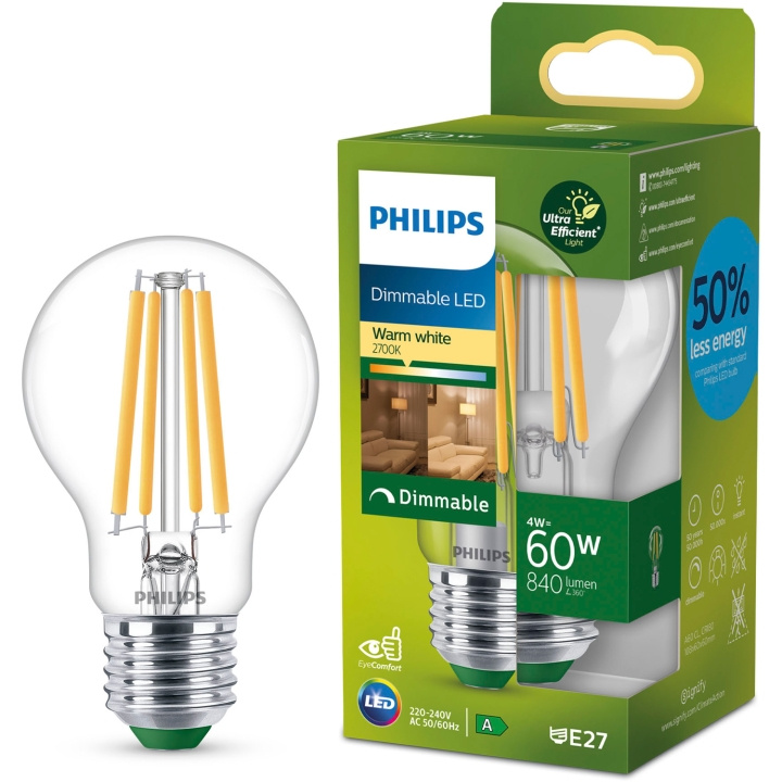 Philips LED E27 Normal A60 4W (60W) Klar 840lm Dimbar 2700K Energiklass A in the group HOME ELECTRONICS / Lighting / LED lamps at TP E-commerce Nordic AB (D05501)