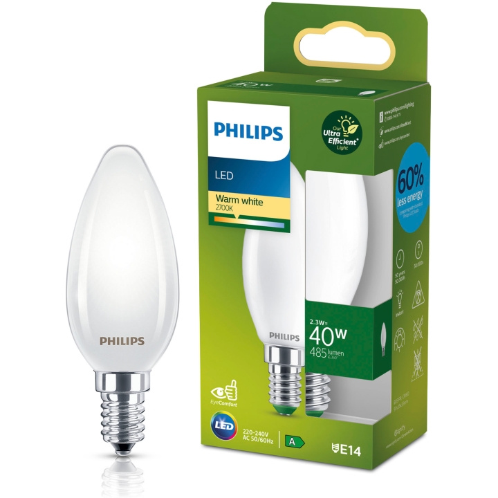 Philips LED E14 Kron B35 2,3W (40W) Frostad 485lm 2700K Energiklass A in the group HOME ELECTRONICS / Lighting / LED lamps at TP E-commerce Nordic AB (D05502)