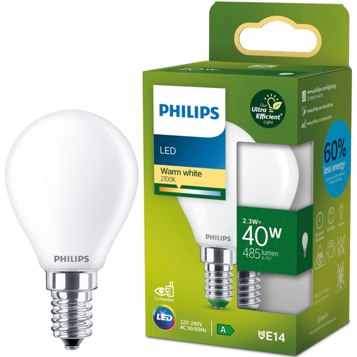 Philips LED E14 Klot P45 2,3W (40W) Frostad 485lm 2700K Energiklass A in the group HOME ELECTRONICS / Lighting / LED lamps at TP E-commerce Nordic AB (D05503)