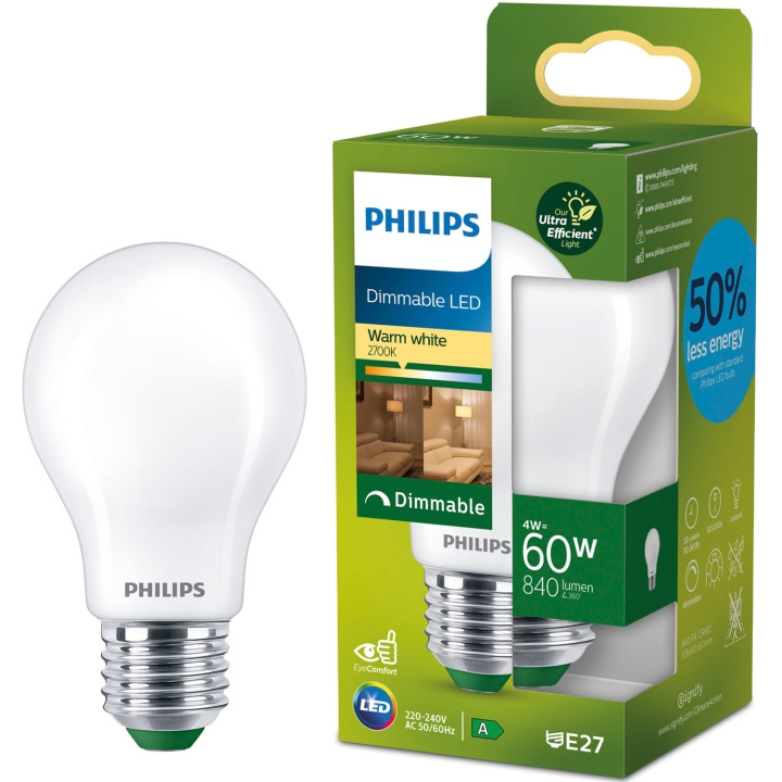 Philips LED E27 Normal A60 4W (60W) Frostad 840lm Dimbar 2700K Energiklass A in the group HOME ELECTRONICS / Lighting / LED lamps at TP E-commerce Nordic AB (D05505)