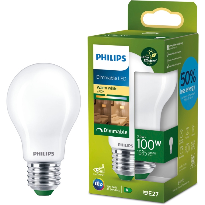 Philips LED E27 Normal A60 7,3W (100W) Frostad 1535lm Dimbar 2700K Energiklass A in the group HOME ELECTRONICS / Lighting / LED lamps at TP E-commerce Nordic AB (D05506)