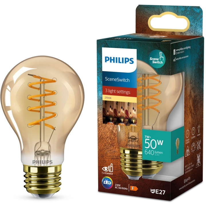 Philips LED SceneSwitch E27 A60 7-3,8-1W (50W) Deco spiral in the group HOME ELECTRONICS / Lighting / LED lamps at TP E-commerce Nordic AB (D05508)