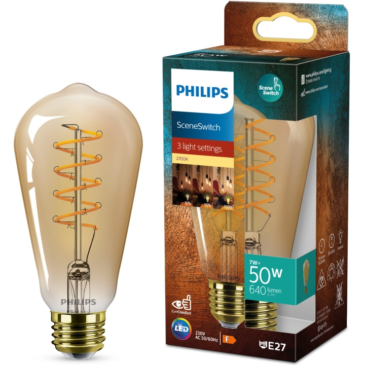 Philips LED SceneSwitch E27 ST64 7-3,8-1W (50W) Deco spiral in the group HOME ELECTRONICS / Lighting / LED lamps at TP E-commerce Nordic AB (D05509)