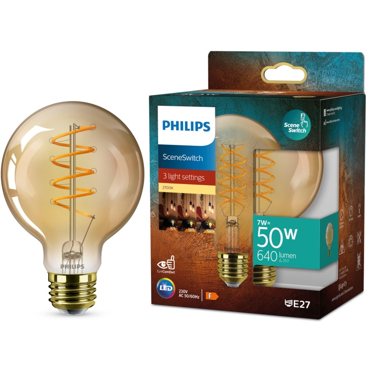 Philips LED SceneSwitch E27 G95 7-3,8-1W (50W) Deco spiral in the group HOME ELECTRONICS / Lighting / LED lamps at TP E-commerce Nordic AB (D05510)