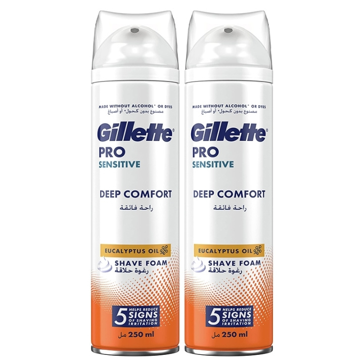 Gillette Pro Sensitive Deep Comfort Shave Foam 2x250ml in the group BEAUTY & HEALTH / Hair & Styling / Shaving & Trimming / Razors & Accessories at TP E-commerce Nordic AB (D05589)