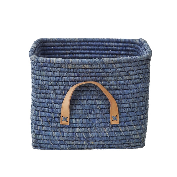 RICE Small Square Raffia Basket with Leather Handles - Blue in the group TOYS, KIDS & BABY PRODUCTS / Children\'s room / Storage at TP E-commerce Nordic AB (D06469)