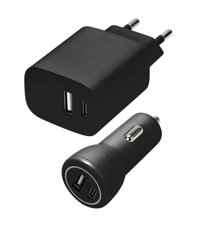 Speedlink Wall & Car Charger Set USB-A & USB-C 15W, black in the group SMARTPHONE & TABLETS / Chargers & Cables / Car chargers at TP E-commerce Nordic AB (D06674)