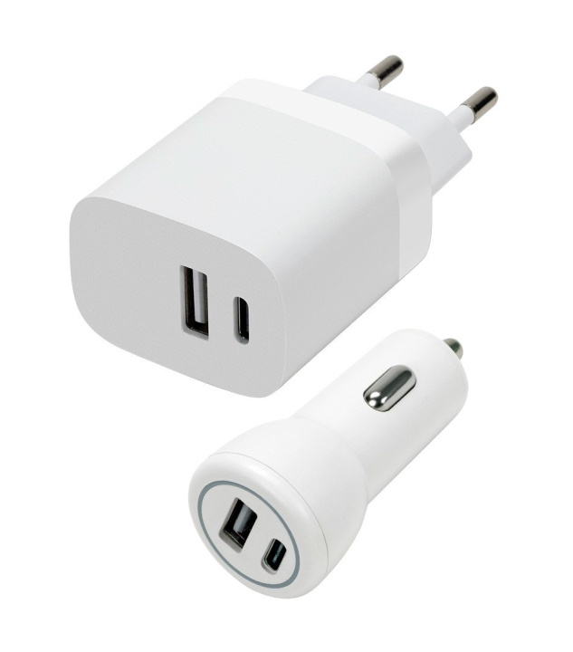 Speedlink Wall & Car Charger Set USB-A & USB-C 15W, white in the group SMARTPHONE & TABLETS / Chargers & Cables / Car chargers at TP E-commerce Nordic AB (D06675)