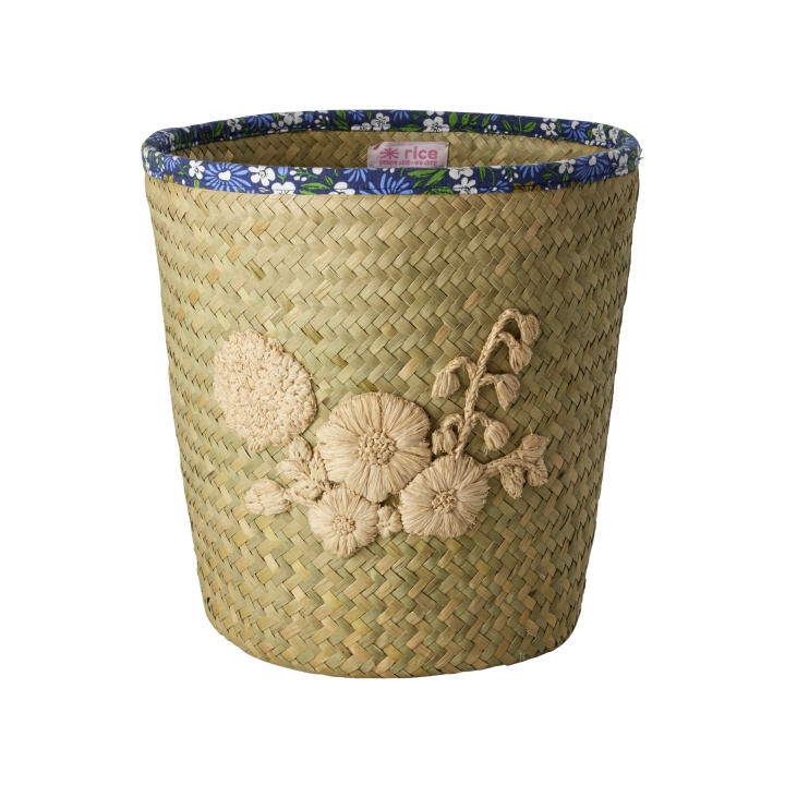 RICE Raffia Basket with Nature Flower Embroidery - Flower Fabric Edge in the group HOME, HOUSEHOLD & GARDEN / Interior / Strorage at TP E-commerce Nordic AB (D06738)