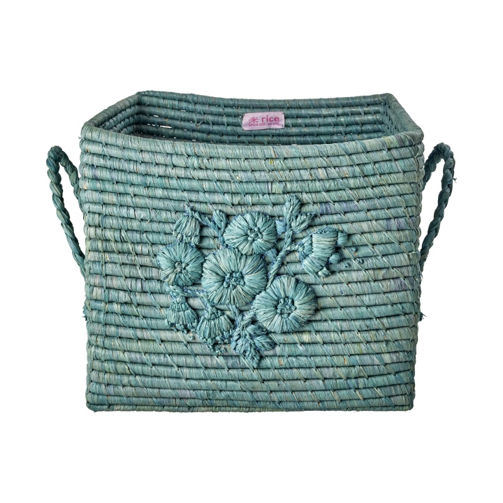 RICE Raffia Square Basket with Flower Embroidery - Dove Blue in the group TOYS, KIDS & BABY PRODUCTS / Children\'s room / Storage at TP E-commerce Nordic AB (D06739)