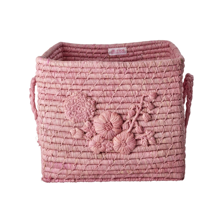 RICE Raffia Square Basket with Flower Embroidery - Pink in the group TOYS, KIDS & BABY PRODUCTS / Children\'s room / Storage at TP E-commerce Nordic AB (D06740)