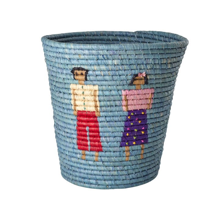 RICE Raffia Round Basket with People and 3D Details - Blue in the group TOYS, KIDS & BABY PRODUCTS / Children\'s room / Storage at TP E-commerce Nordic AB (D06760)