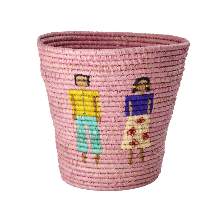 RICE Raffia Round Basket with People and 3D Details - Pink in the group TOYS, KIDS & BABY PRODUCTS / Children\'s room / Storage at TP E-commerce Nordic AB (D06761)