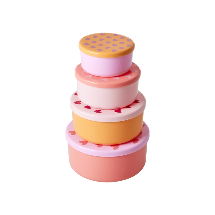 RICE Round Plastic Food Boxes with Hearts Prints - Set of 4 in the group TOYS, KIDS & BABY PRODUCTS / Eat & Drink / Children\'s tableware at TP E-commerce Nordic AB (D07199)