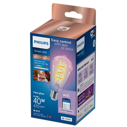 WiZ Philips - Clear 40W ST64 E27 Filament Bulb - Elegance in Illumination in the group HOME ELECTRONICS / Lighting / LED lamps at TP E-commerce Nordic AB (D07568)