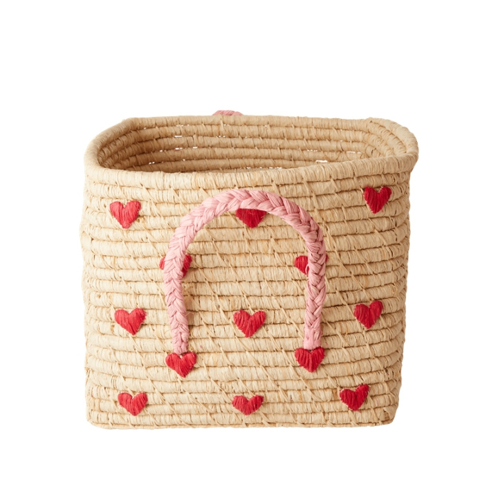 RICE Small Square Raffia Basket with Handles - Hearts in the group TOYS, KIDS & BABY PRODUCTS / Eat & Drink / Children\'s tableware at TP E-commerce Nordic AB (D07709)