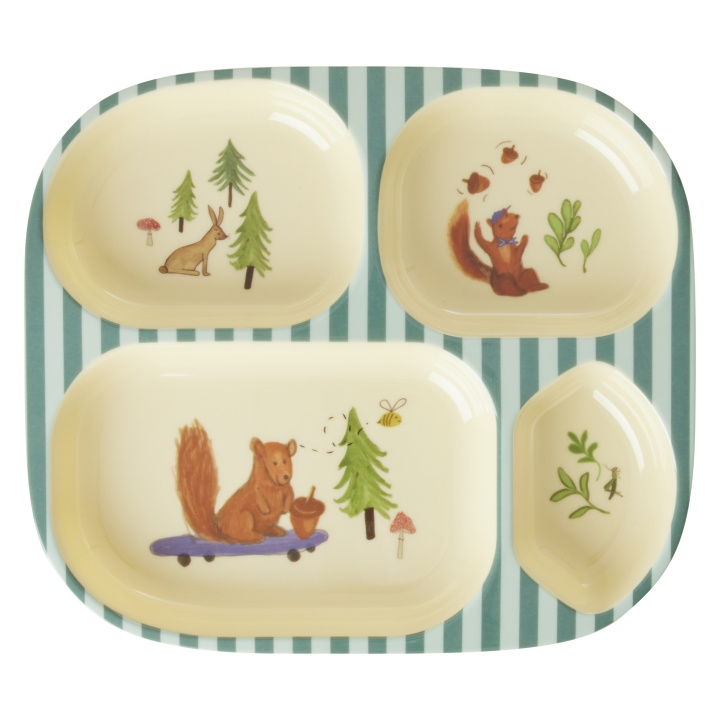 RICE Melamine Kids 4 Room Plate - Blue Happy Forest Print - Blue in the group TOYS, KIDS & BABY PRODUCTS / Eat & Drink / Children\'s tableware at TP E-commerce Nordic AB (D07720)