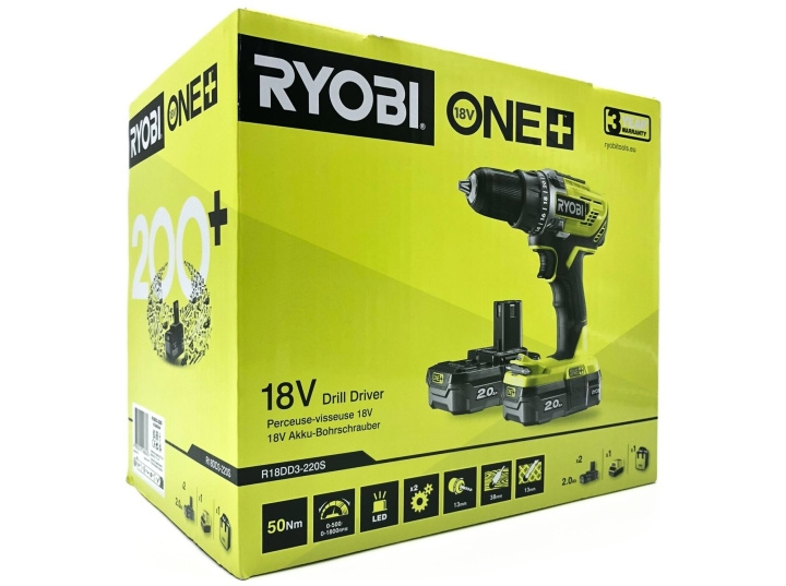 Ryobi One+ R18DD3-220S Drill/driver With battery 2 batteries included Keyless chuck in the group HOME, HOUSEHOLD & GARDEN / Tools / Screwdrivers at TP E-commerce Nordic AB (D10327)