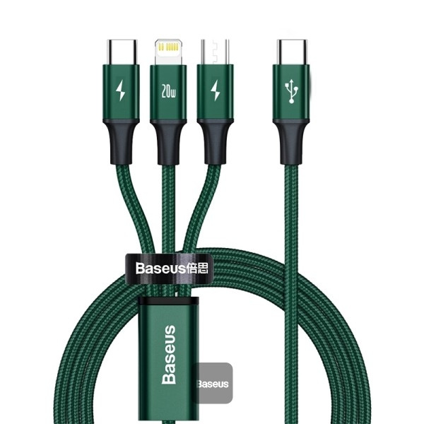 Baseus Rapid Series 3-in-1 USB-C naar Lightning/Micro/USB-C 1,5m Green in the group COMPUTERS & PERIPHERALS / Computer cables / USB / USB-C at TP E-commerce Nordic AB (D10365)